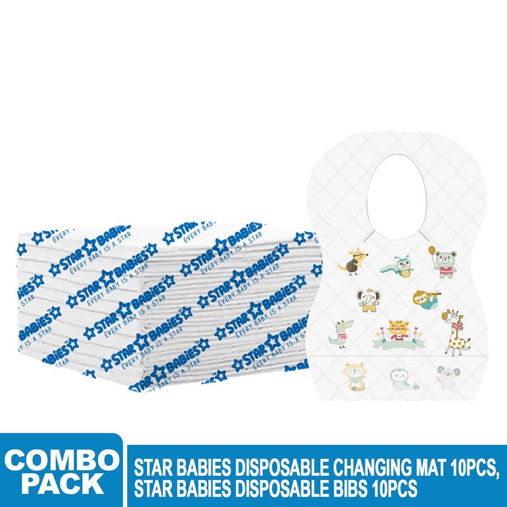 Star Babies - Disposable Bibs Animal Print 10pcs w/ Changing Mat 10pcs - White