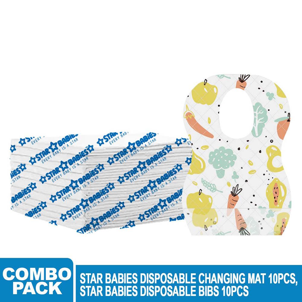 Star Babies - Disposable Bibs Fruits Print 10pcs w/ Changing Mat 10pcs - White