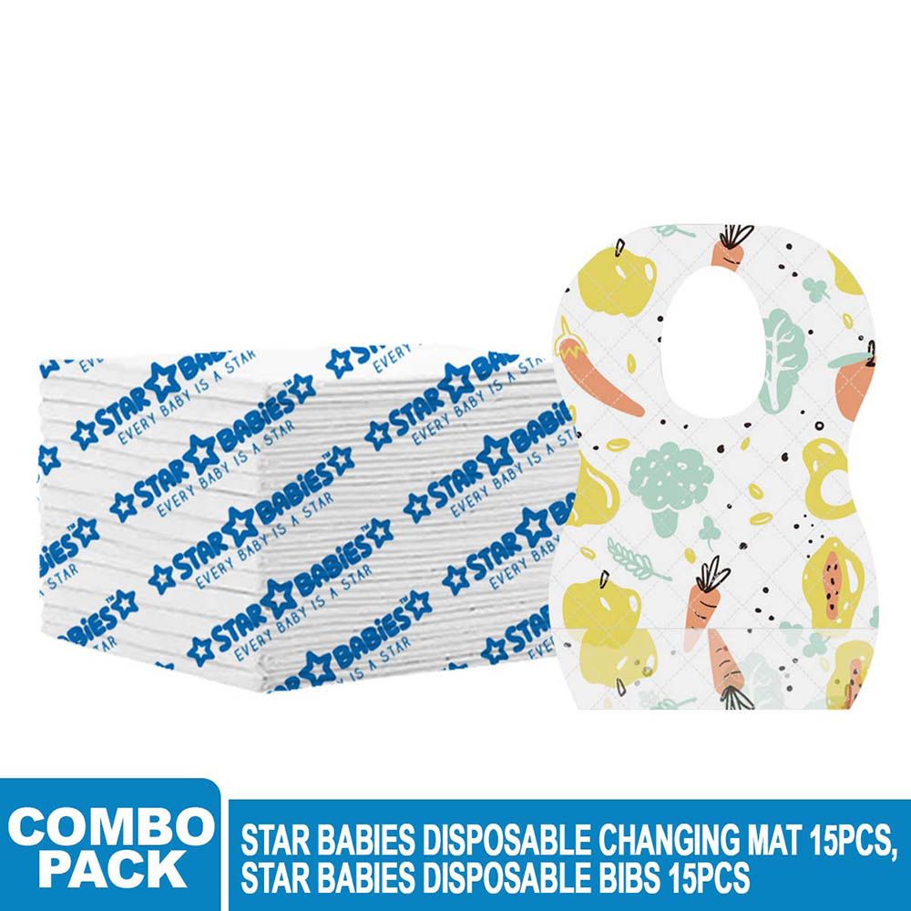 Star Babies - Disposable Bibs Fruits Print 15pcs w/ Changing Mat 15pcs - White