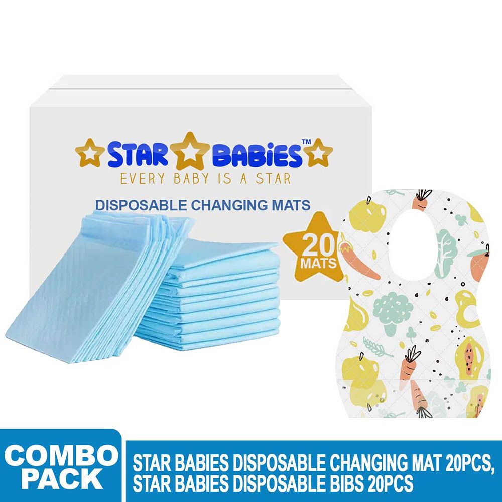 Star Babies - Disposable Bibs Fruits Print 20pcs w/ Changing Mat 20pcs - Blue