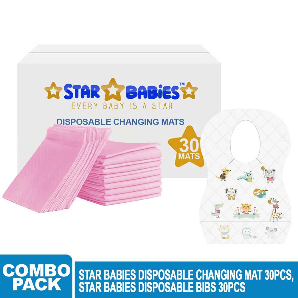 Star Babies - Disposable Bibs Animal Print 30pcs w/ Changing Mat 30pcs - Pink