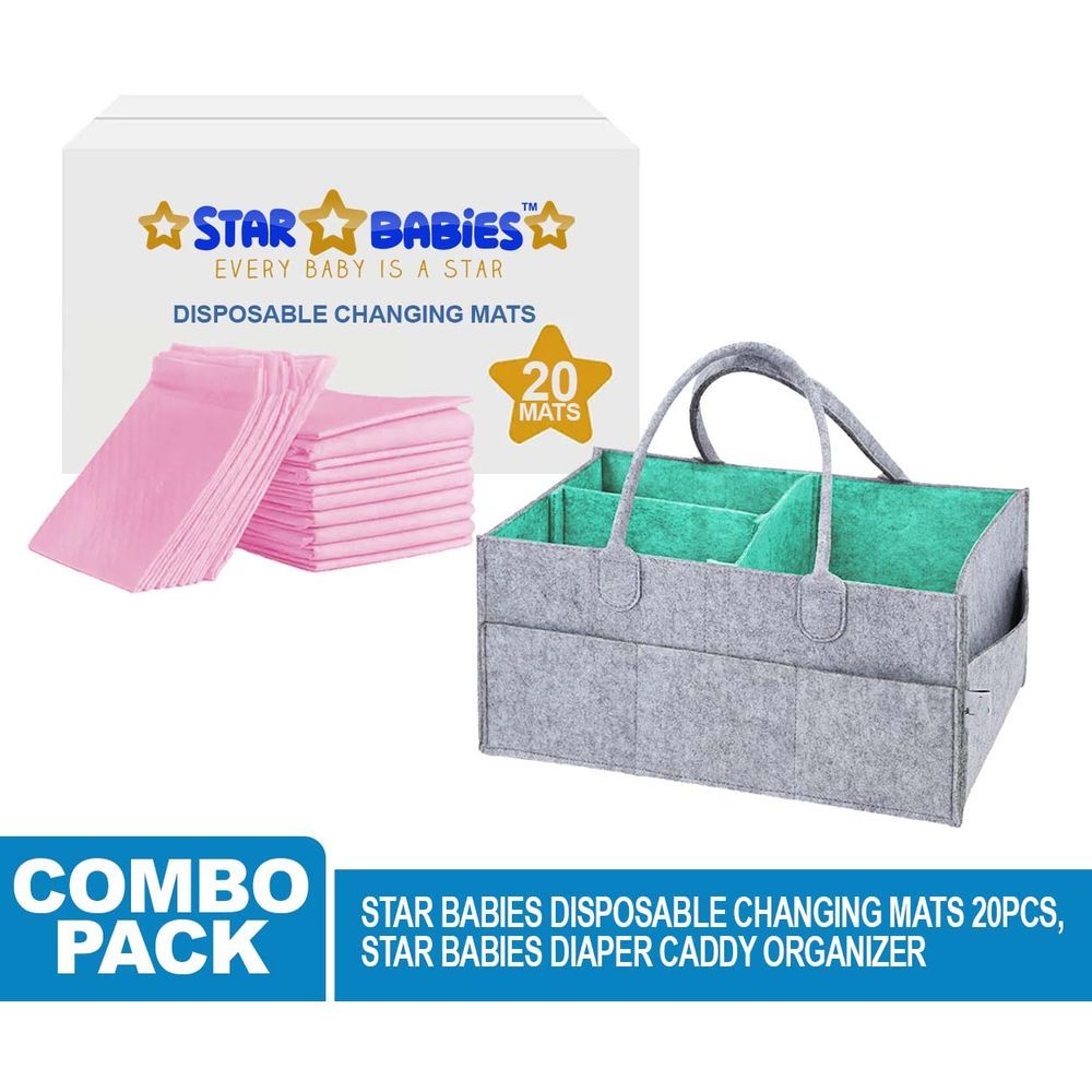 Star Babies - Caddy Diaper Organizer w/ Disposable Changing Mat 20pcs - Pink