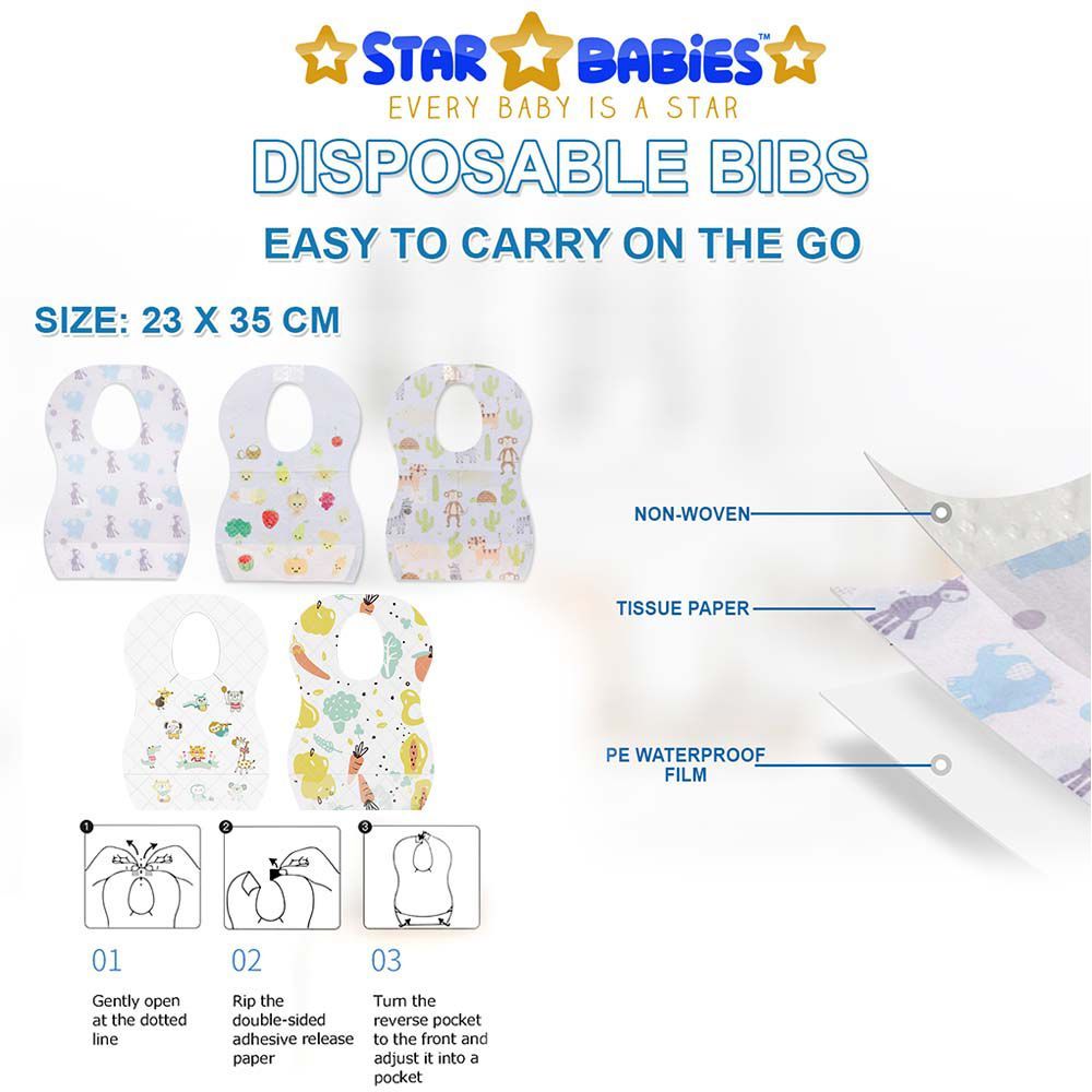 Star Babies - Powder Puff & Disposable Bibs 10pcs w/ Disposable Changing Mat 10pcs - Pink