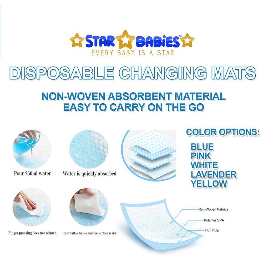 Star Babies - Powder Puff & Disposable Bibs 10pcs w/ Disposable Changing Mat 10pcs - Blue