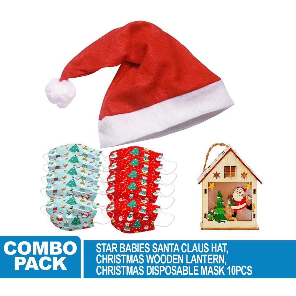 Star Babies - Christmas Hat & Christmas Disposable Mask 20pcs w/ Wooden Christmas Lantern - 3pcs