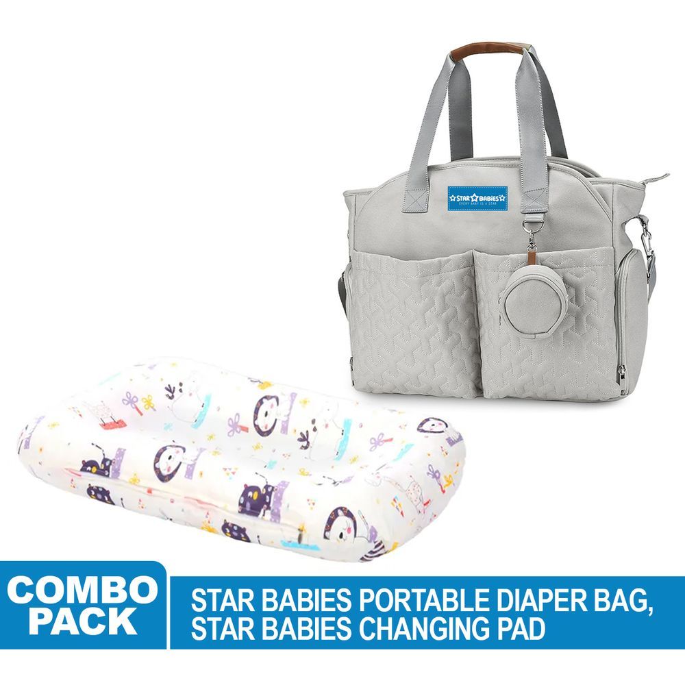 Star Babies - Diaper Portable Bag & Pacifier Bag w/ Changing Pad - Khaki/Zebra Printed