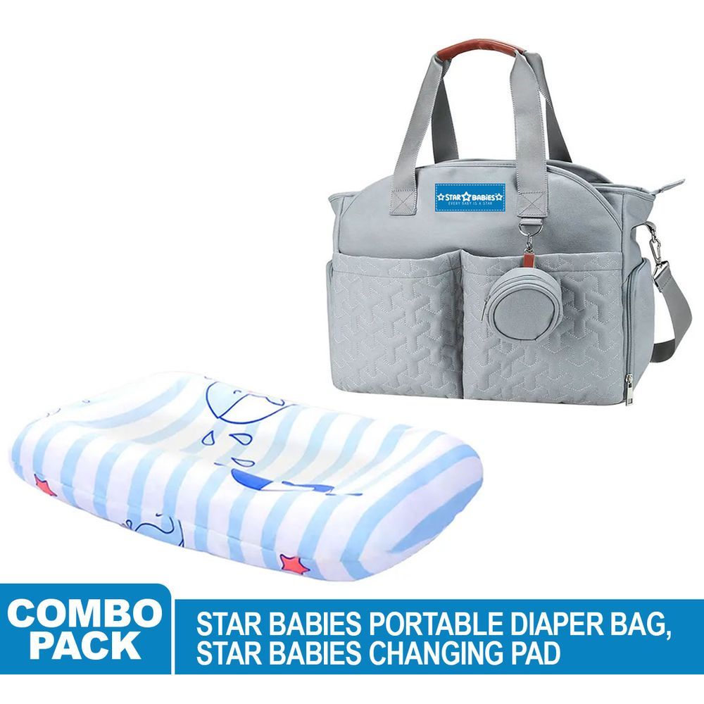 Star Babies - Diaper Portable Bag & Pacifier Bag w/ Changing Pad - Blue