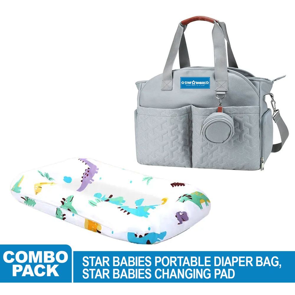 Star Babies - Diaper Portable Bag & Pacifier Bag w/ Changing Pad - Blue/Printed Animal