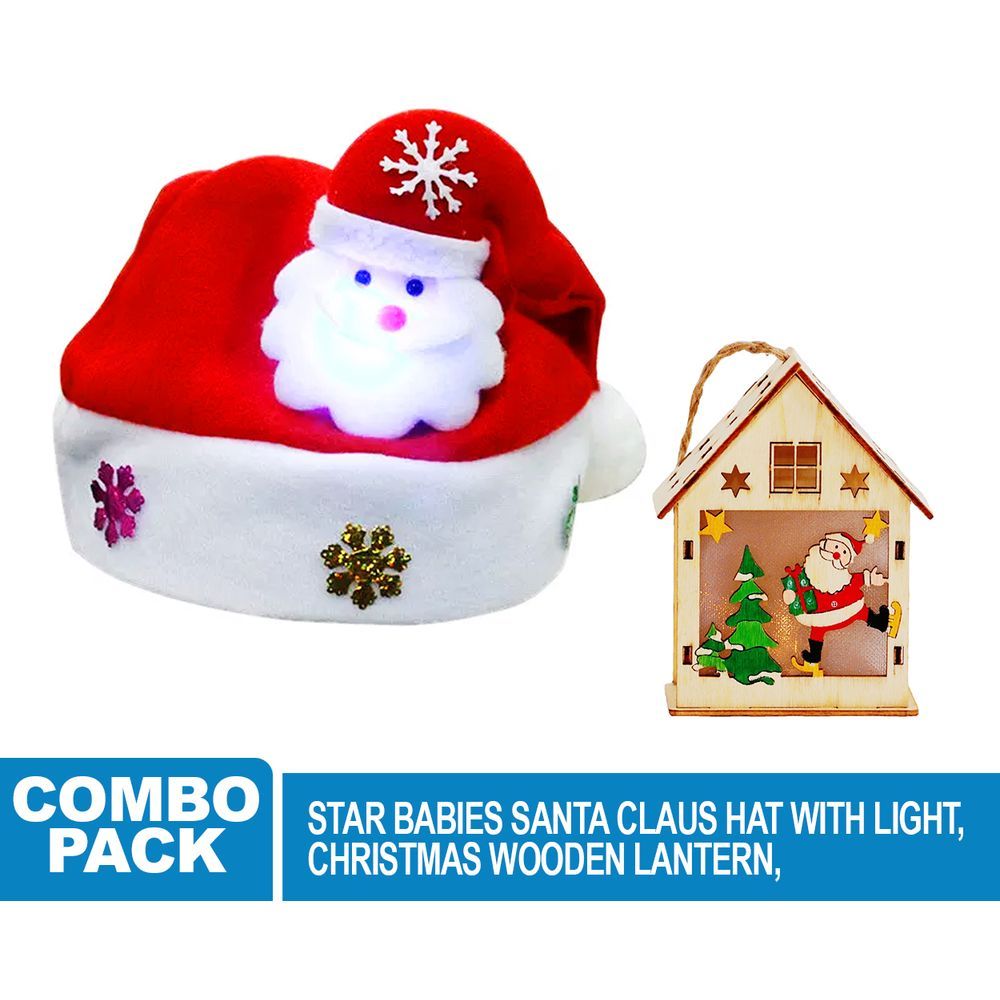 Star Babies - Christmas Hat w/ Light & Wooden Christmas Lantern - 2pcs