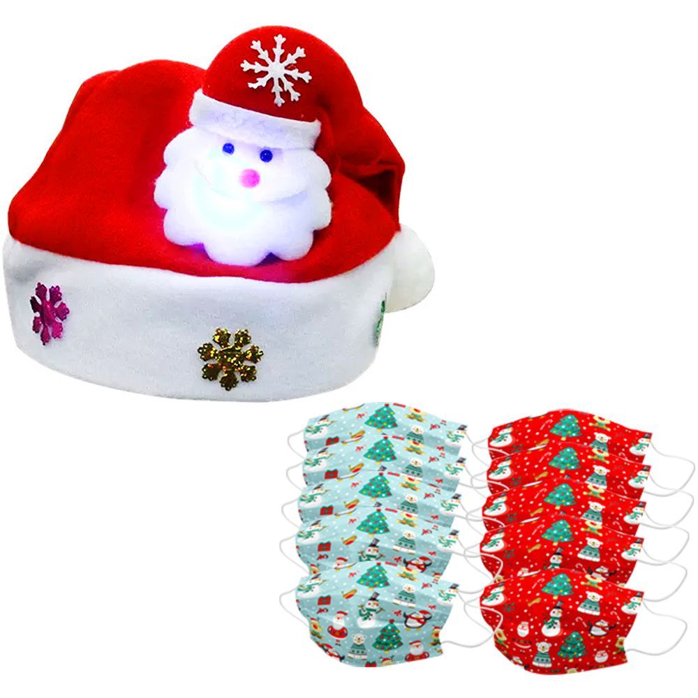 Star Babies - Christmas Hat w/ Light & Christmas Disposable Makes - 10pcs