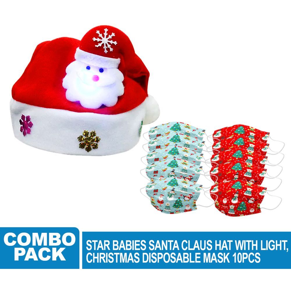 Star Babies - Christmas Hat w/ Light & Christmas Disposable Makes - 10pcs