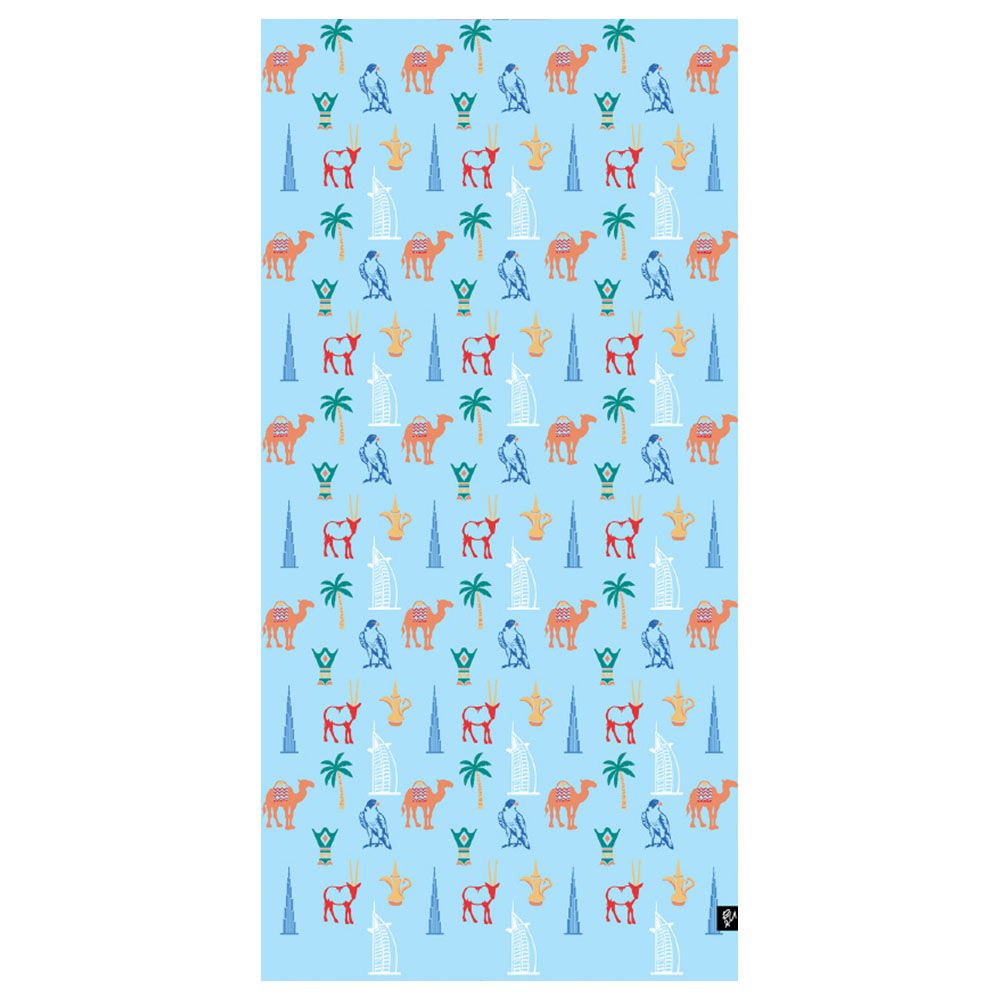 Bu Towel - UAE Icons Beach Towel For Kids - Baby Blue - Large