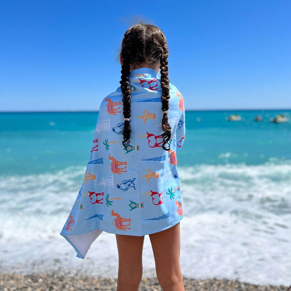 Bu Towel - UAE Icons Beach Towel For Kids - Baby Blue - Large