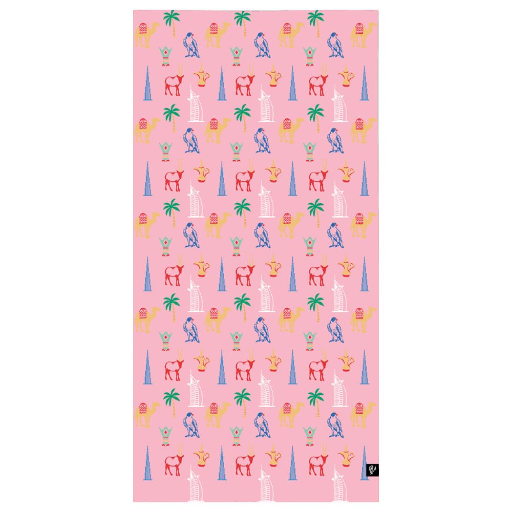 Bu Towel - UAE Icons Beach Towel For Kids - Pink - Large