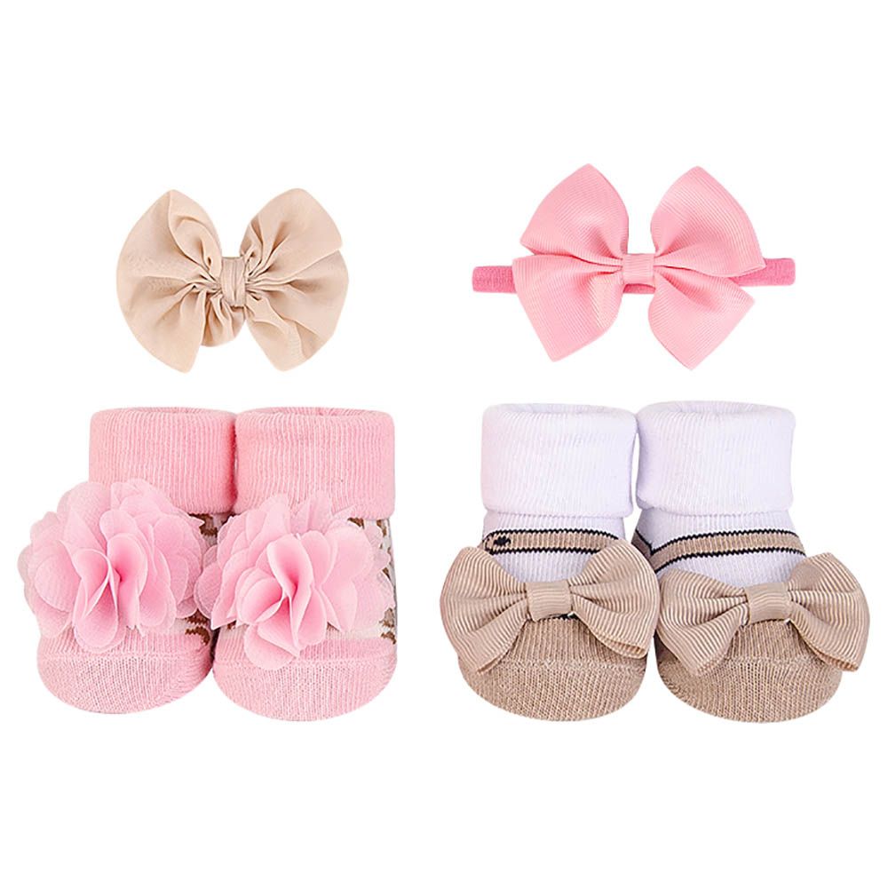 Hudson Childrenswear - 2pc-Set - Luxe Bow Headband & Socks - Beige