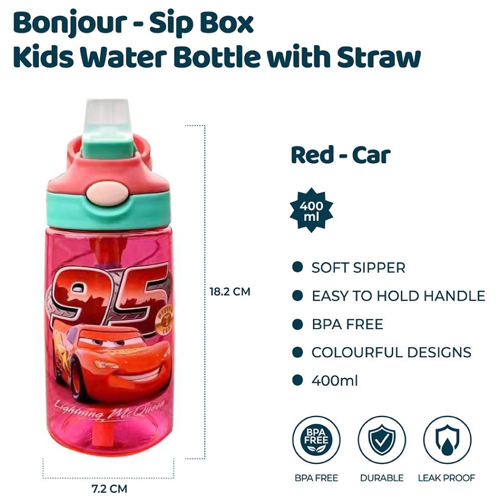 Bonjour - Sip Box Kids Water Bottle - Red Car - 400 ml