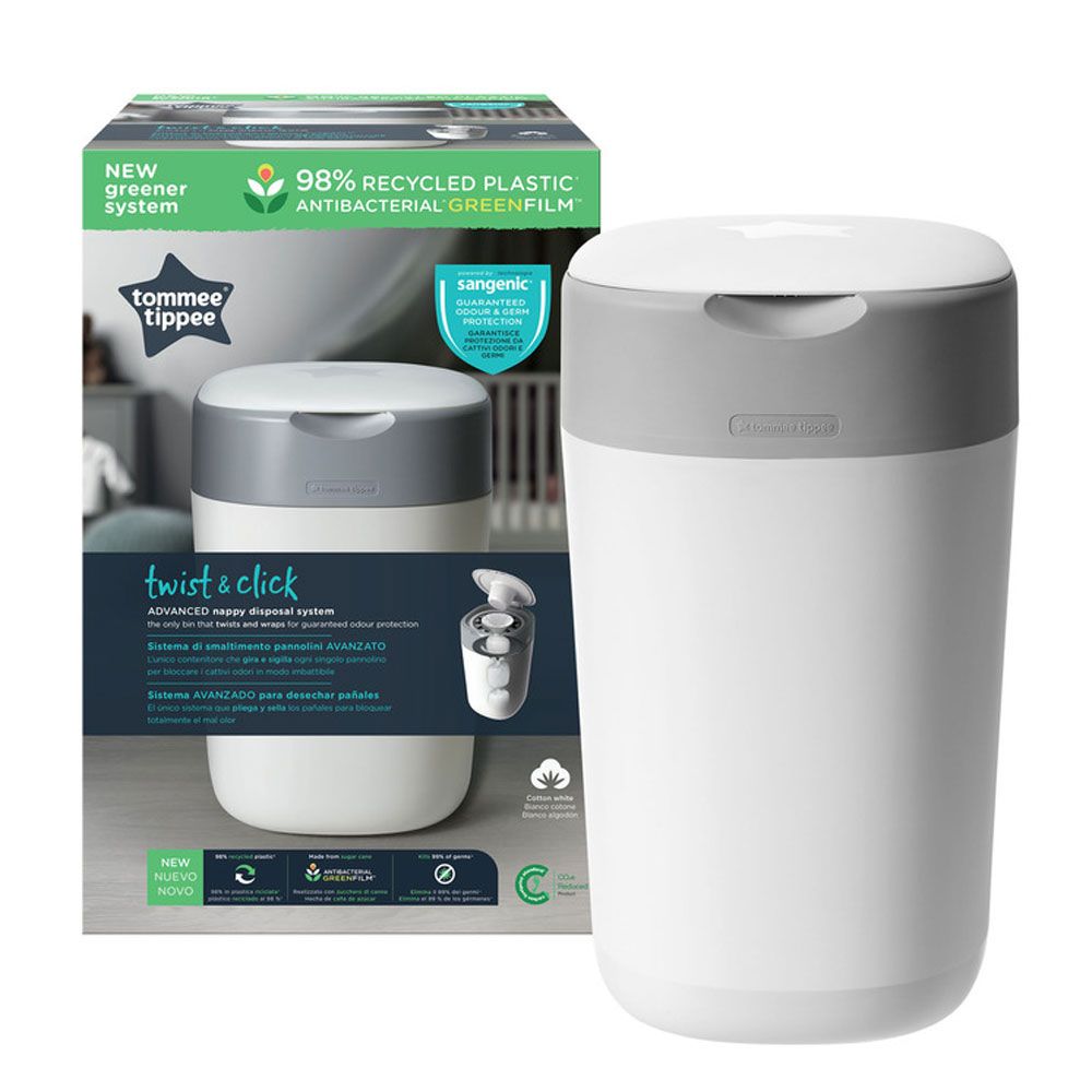 Tommee Tippee Twist & Click Nappy Disposal Sangenic Bin With 1 Refill Cassette - White