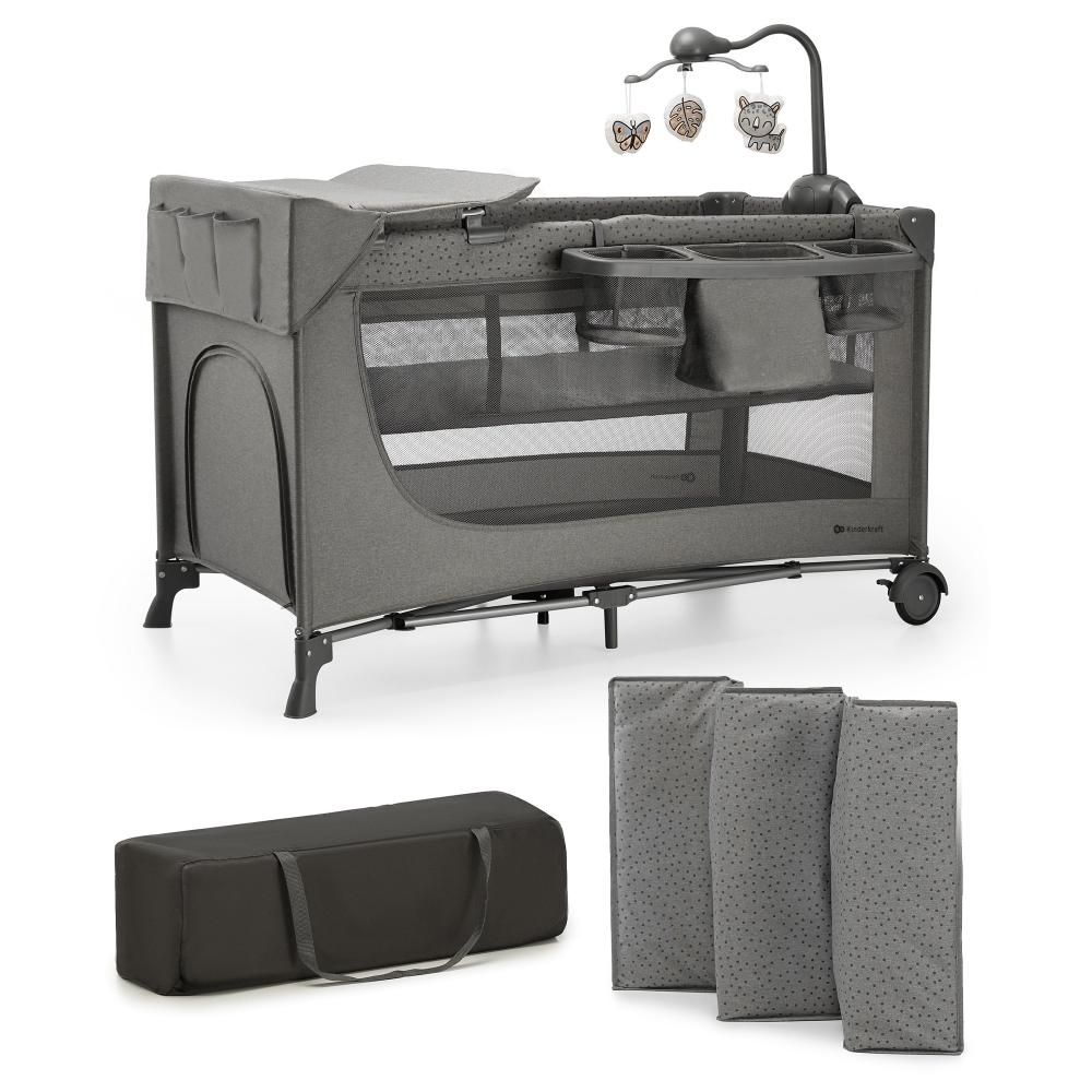 Kinderkraft - 3-In-1 Joy 2 Foldable Cot With Accessories - Dark Grey