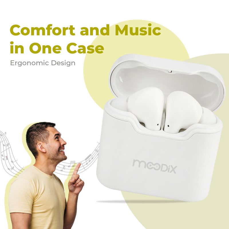 Moodix - Earbud Bluetooth Headphones With Charging Case - White