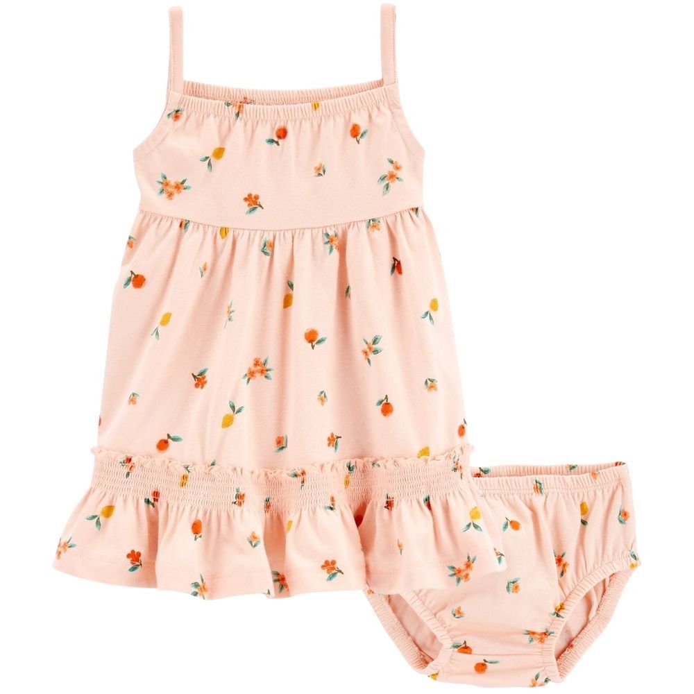 Carters - 2pc-Set - Girls Peach Sleeveless Cotton Dress - Coral