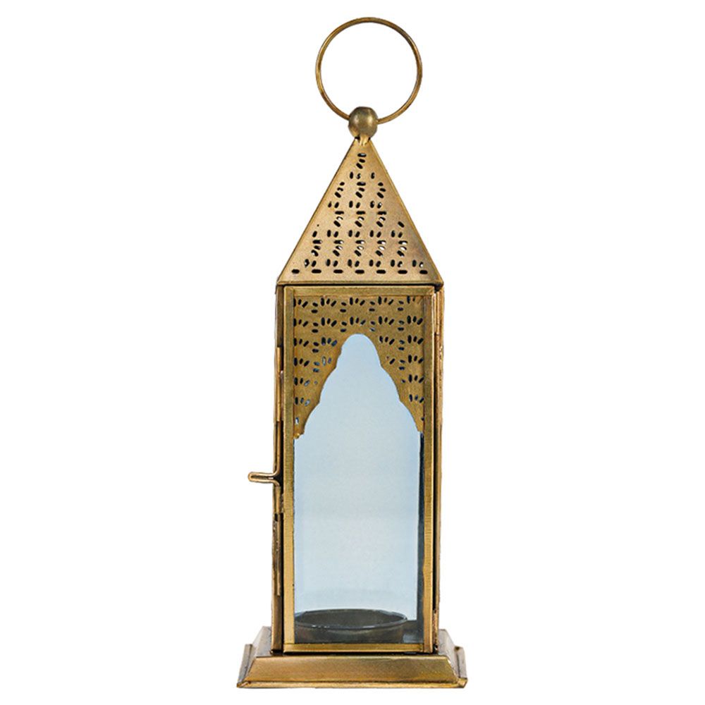 HilalFul - Classic Brass Antique Lantern - Clear Blue Glass