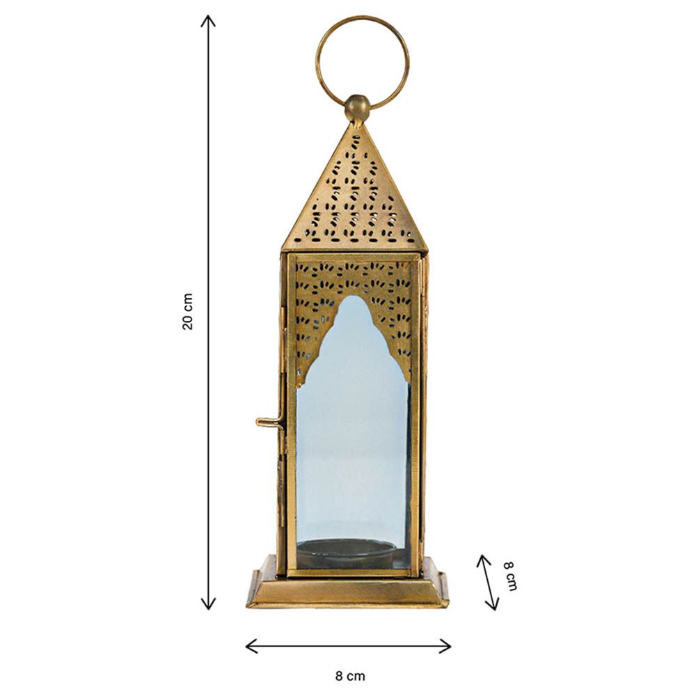 HilalFul - Classic Brass Antique Lantern - Clear Blue Glass