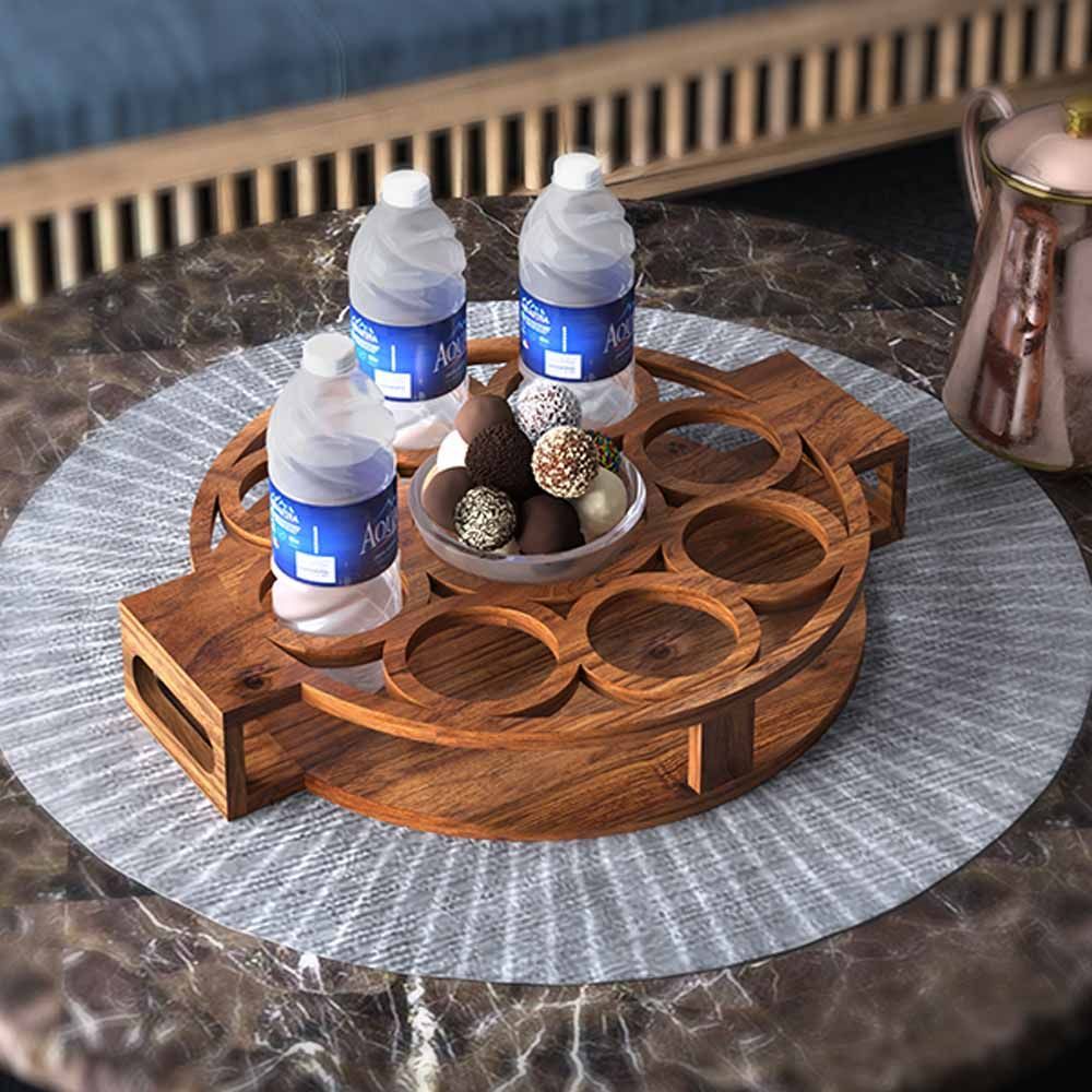 HilalFul - Iftar Water & Dates Serving Wooden Tray - Brown