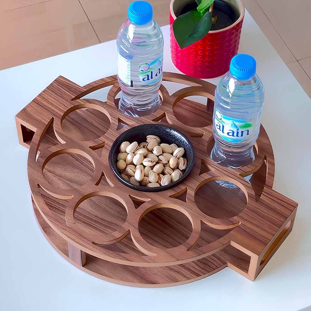 HilalFul - Iftar Water & Dates Serving Wooden Tray - Brown