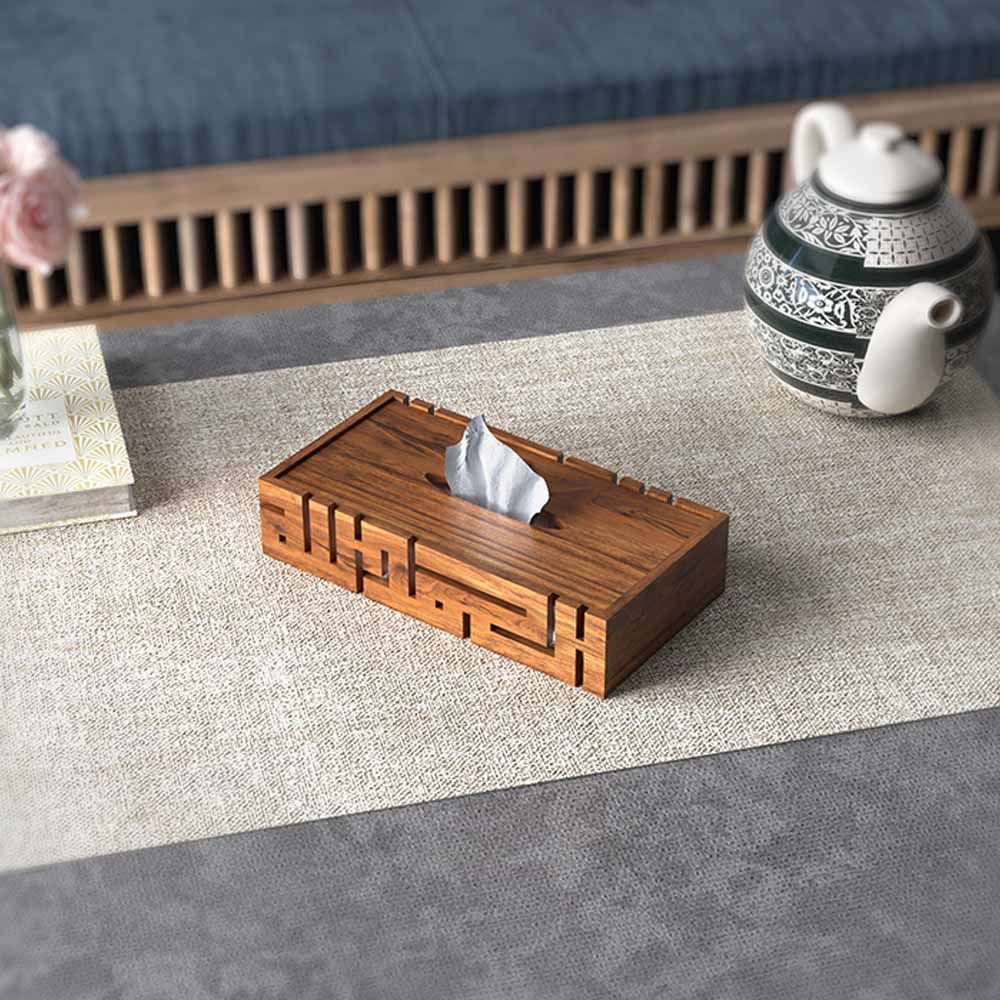 HilalFul - Alhamdulillah Wooden Tissue Box - Brown