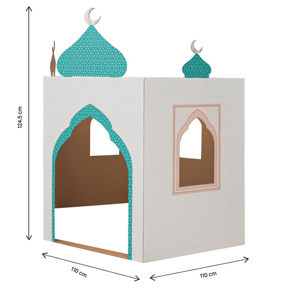 هلالفُل - مجسم مسجد كرتوني ثلاثي الأبعاد - أبيض وأزرق