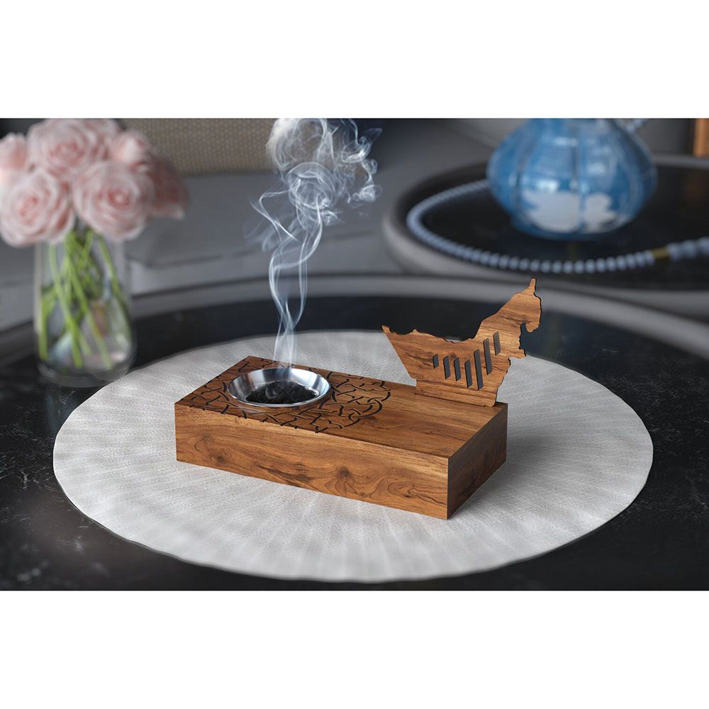 HilalFul - UAE Map Wooden Incense Burner Tray - Brown