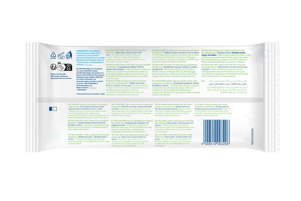 واتر وايبس - مناديل مبللة مرطبة للأطفال 60 قطعة تحتوي على 99% ماء ومستخلص الألو فيرا