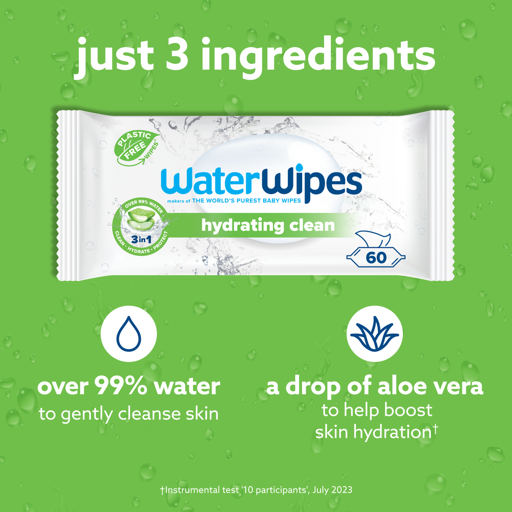 WaterWipes - Hydrating Clean Baby Wipes 60s With 99% Water & Aloe Vera Extract