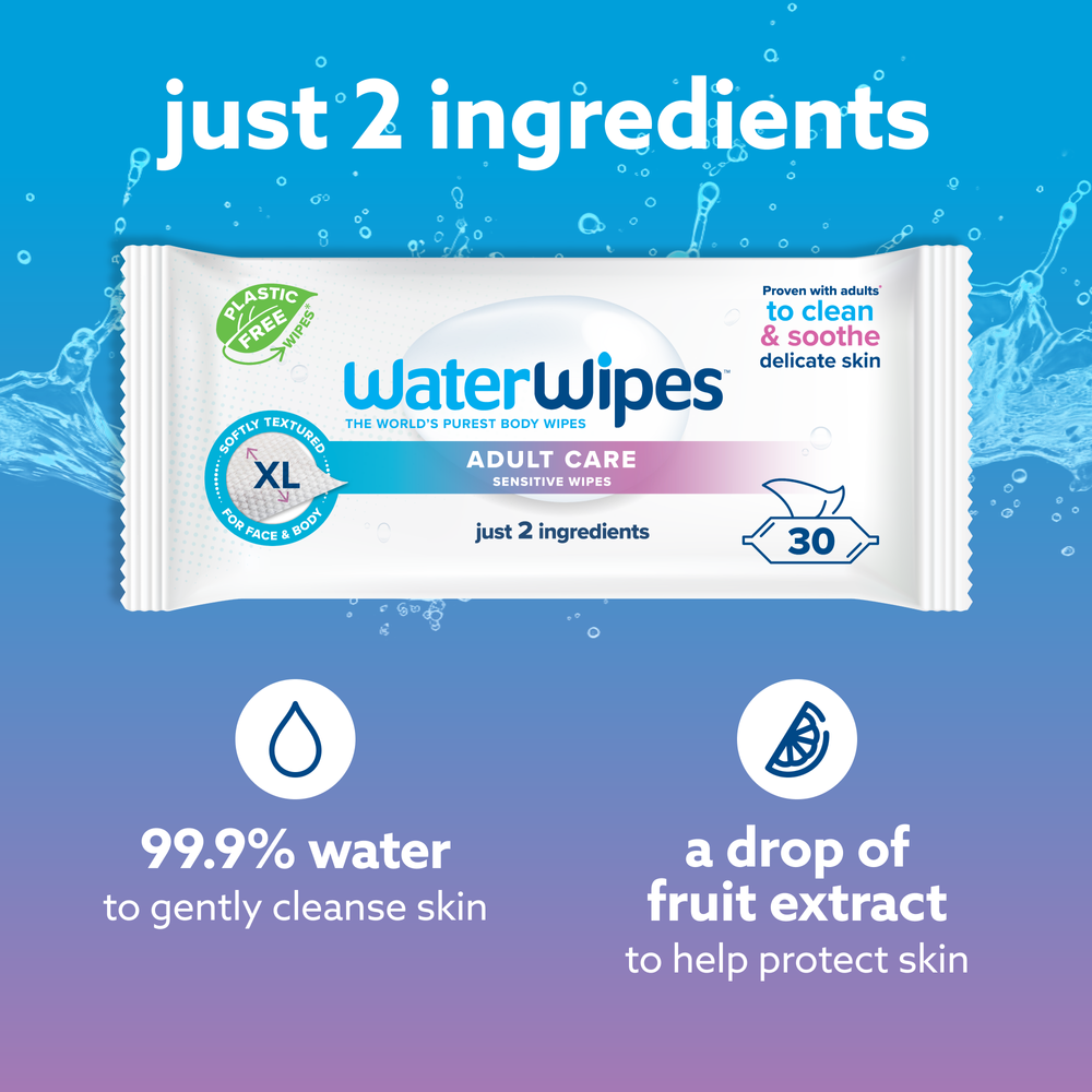 WaterWipes - Adult Care Water Wipes - Extra Large - Pack of 3 - 90 Wipes