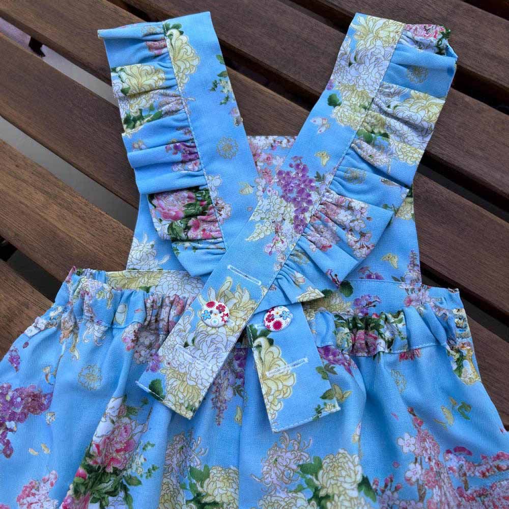 Petite Lamb - Golden Blossom Romper - Blue Flower