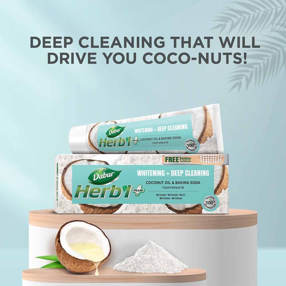 Dabur - Herb'l Plus Coconut Oil & Baking Soda Toothpaste - 150gm