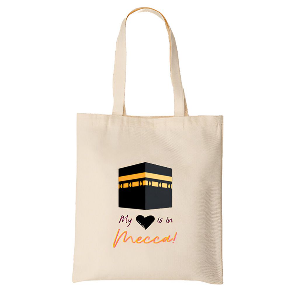 HilalFul - My Heart Is In Mecca Printed Tote Bag - English/Arabic