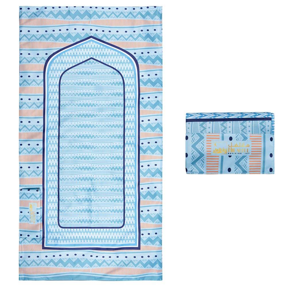 HilalFul - Salah On The Go Prayer Mat - Turquoise Zigzag