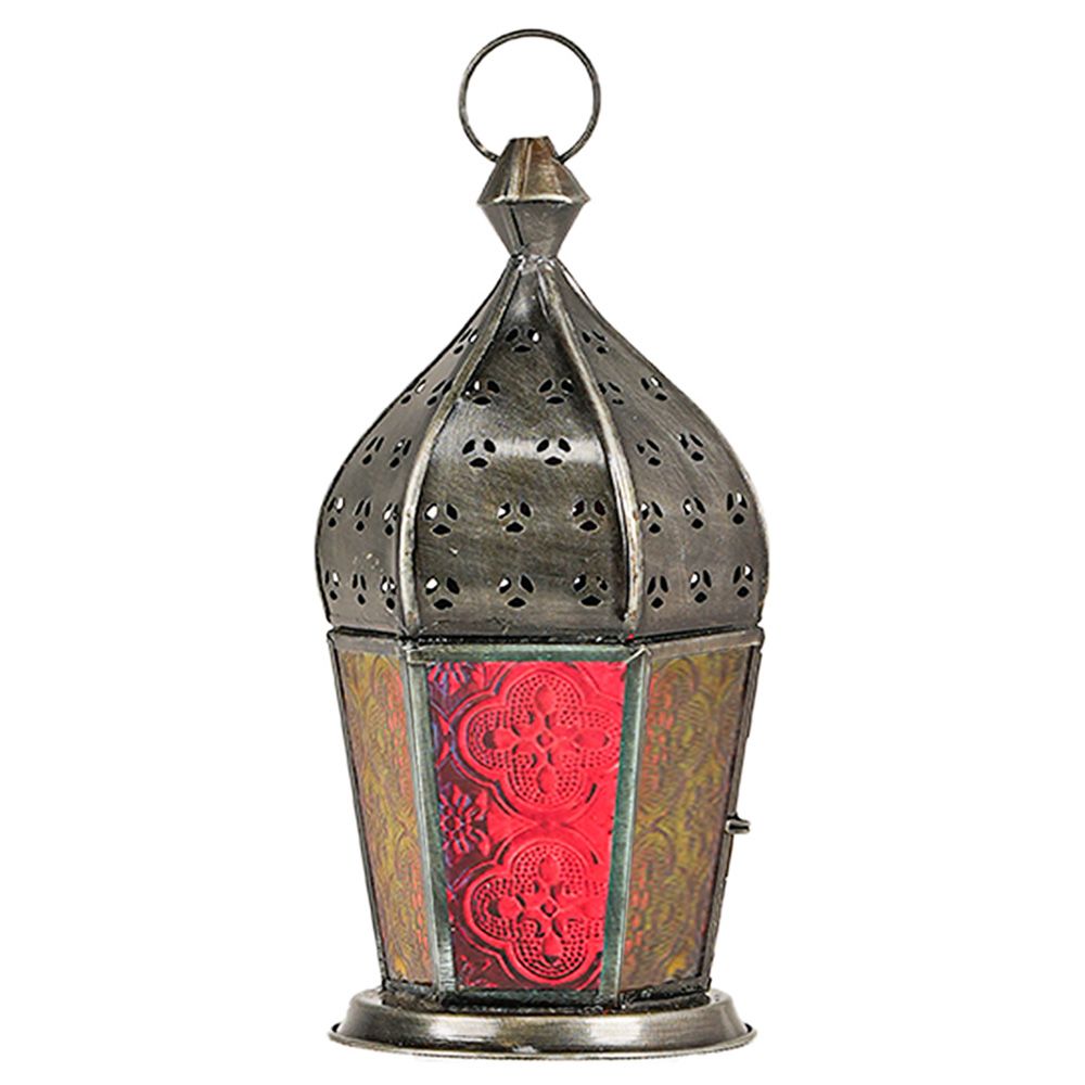 HilalFul - Arabian Zinc Antique Lantern - Red/Yellow Glass