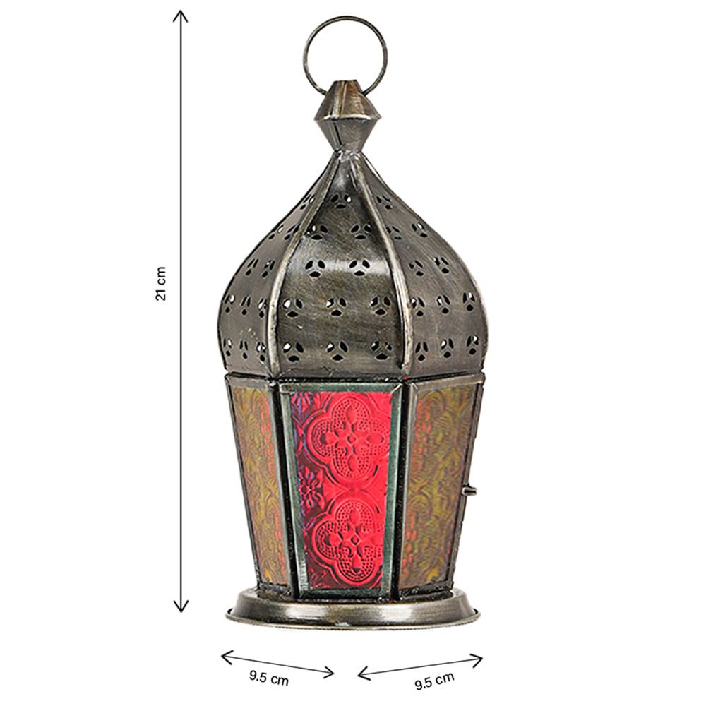 HilalFul - Arabian Zinc Antique Lantern - Red/Yellow Glass