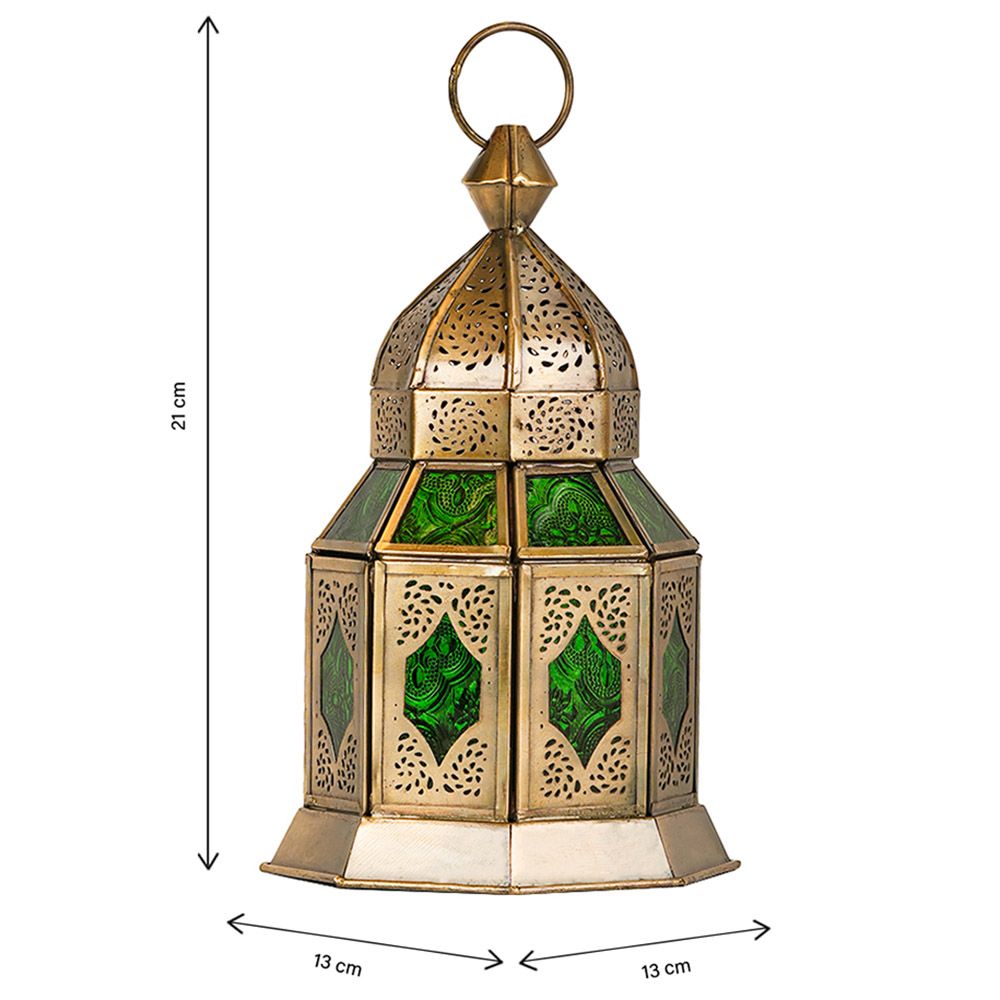 HilalFul - Aqsa Brass Antique Lantern - Green Glass