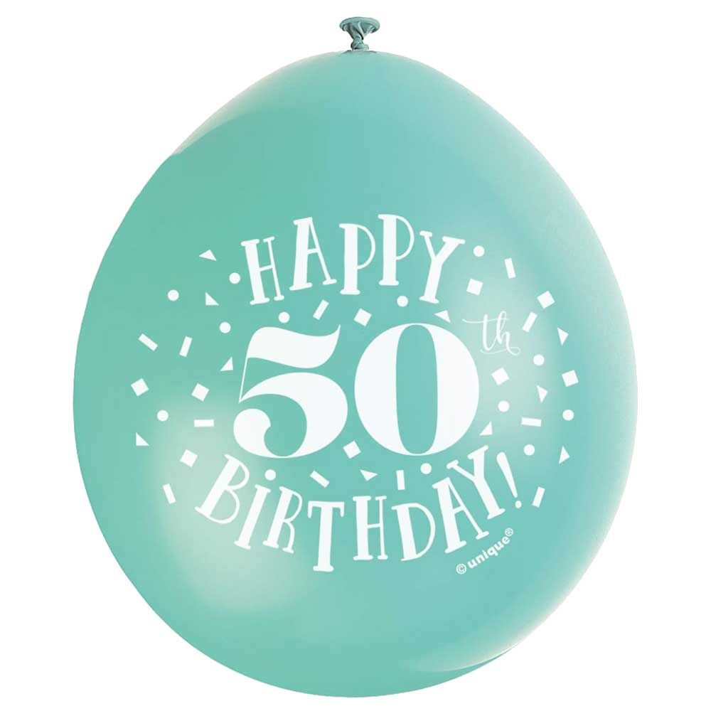 Unique - Happy 50th Birthday Balloon - Blue - Pack of 10