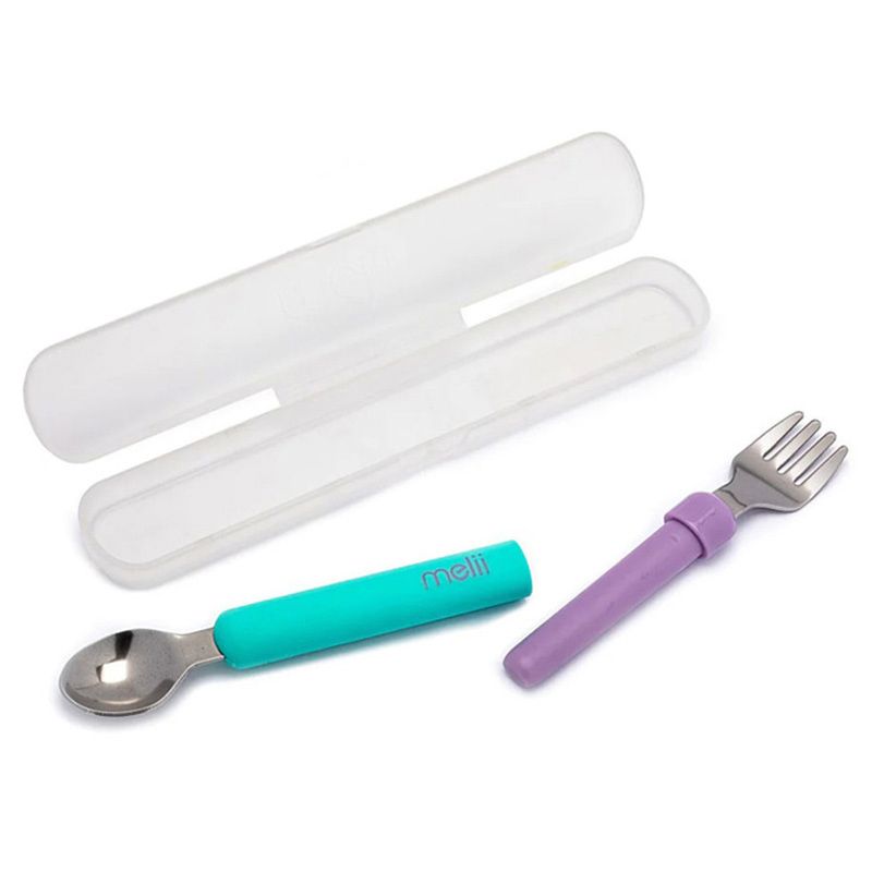 Melii - Detachable Spoon & Fork w/ Carrying Case - Green & Grey