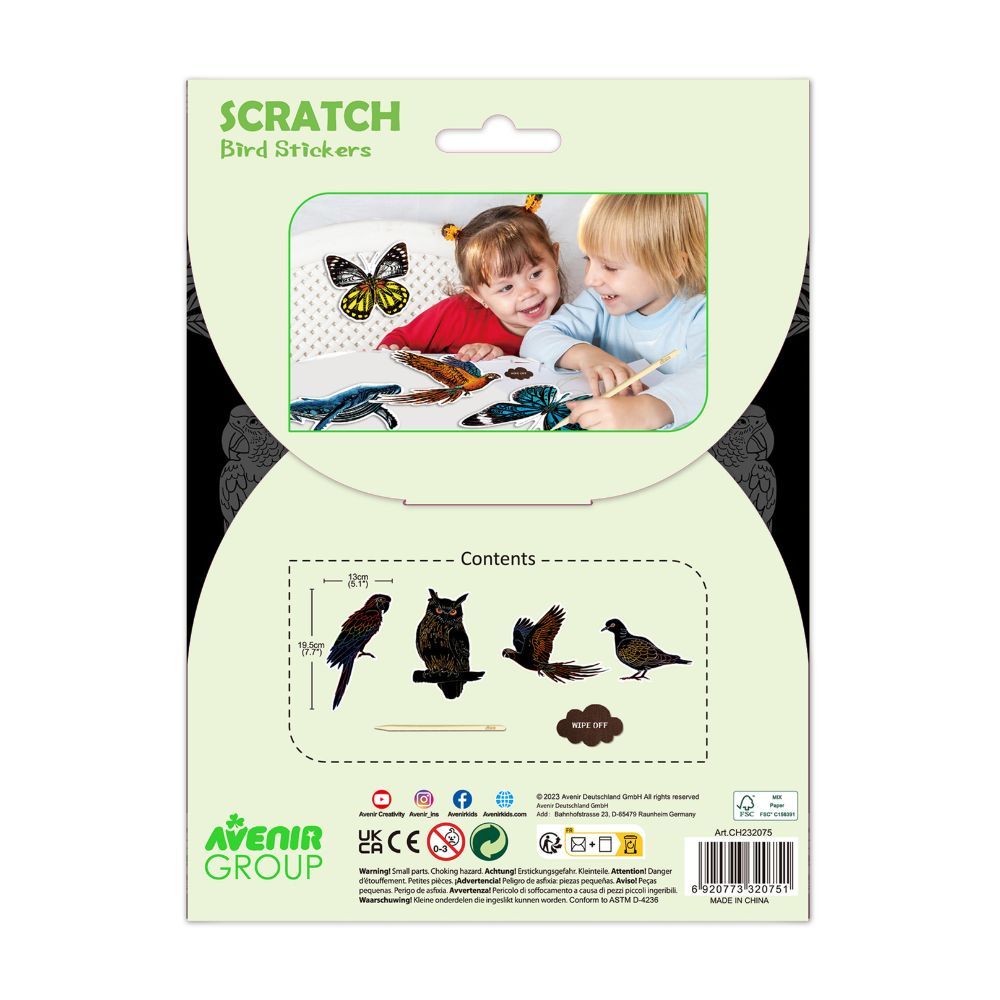 Avenir - Scratch Bird Stickers - Pack of 1 - 4Pcs