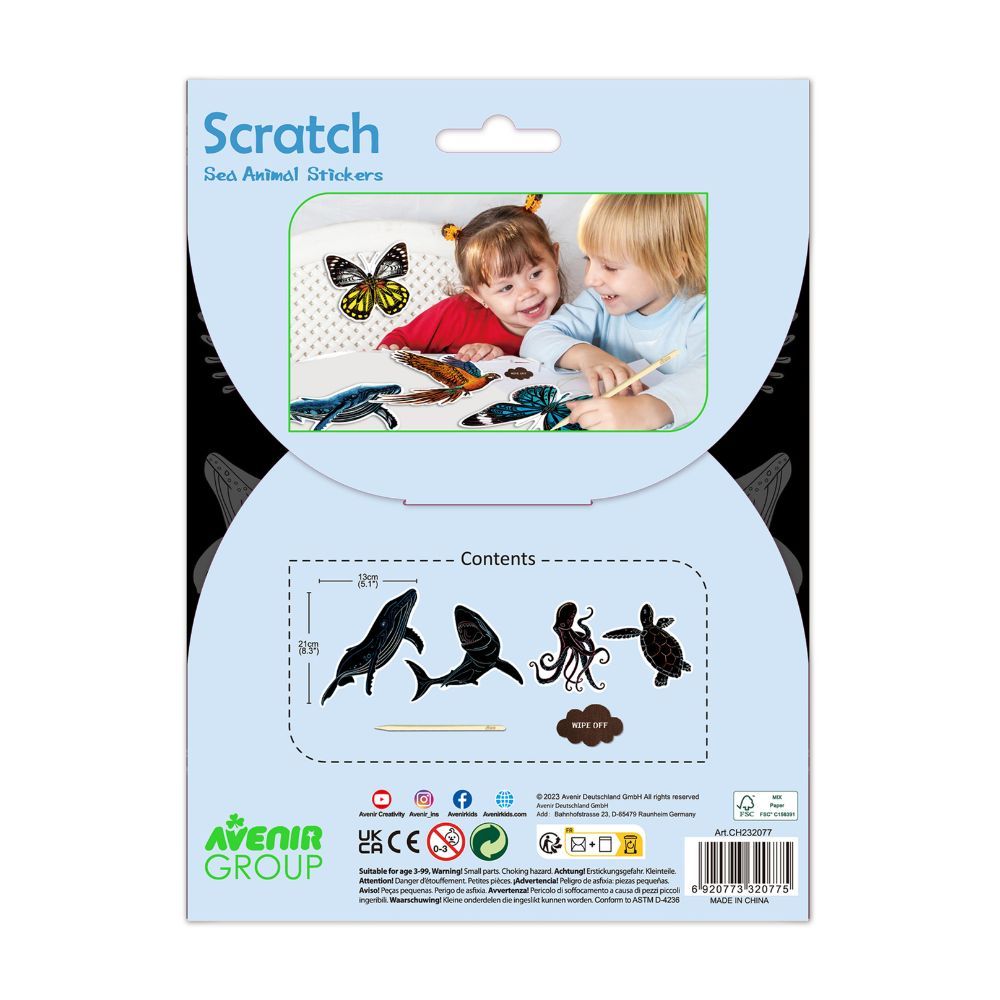 Avenir - Scratch Sea Animal Stickers - Pack of 1 - 4Pcs