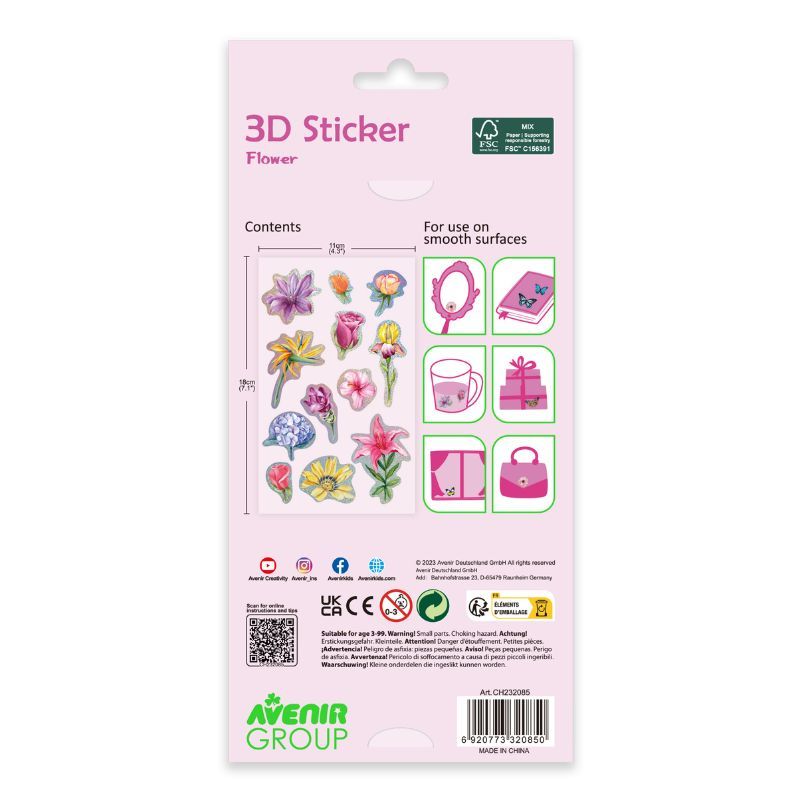 Avenir - 3D Flower Stickers - Pack of 1 - 12Pcs