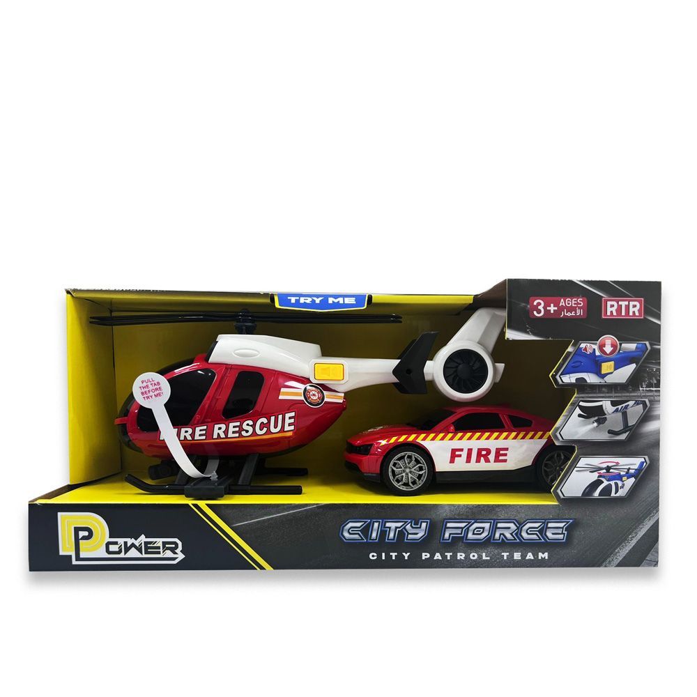 D-Power - City Force Fire Rescue Vehicle Playset - Red - 2pcs