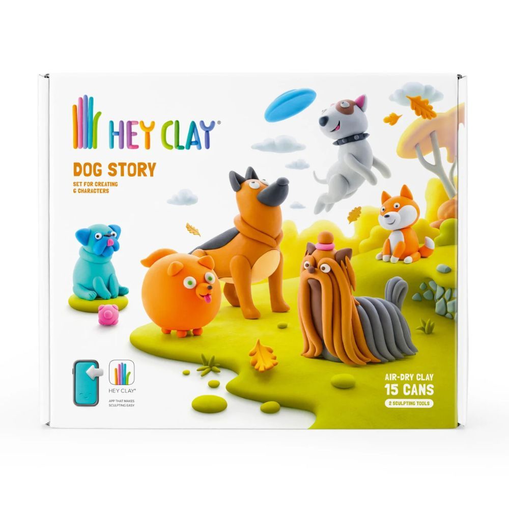 Hey Clay - Dog Story Colourful Modelling Air Dry Clay Kit - 15pcs