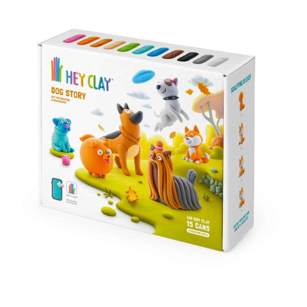 Hey Clay - Dog Story Colourful Modelling Air Dry Clay Kit - 15pcs