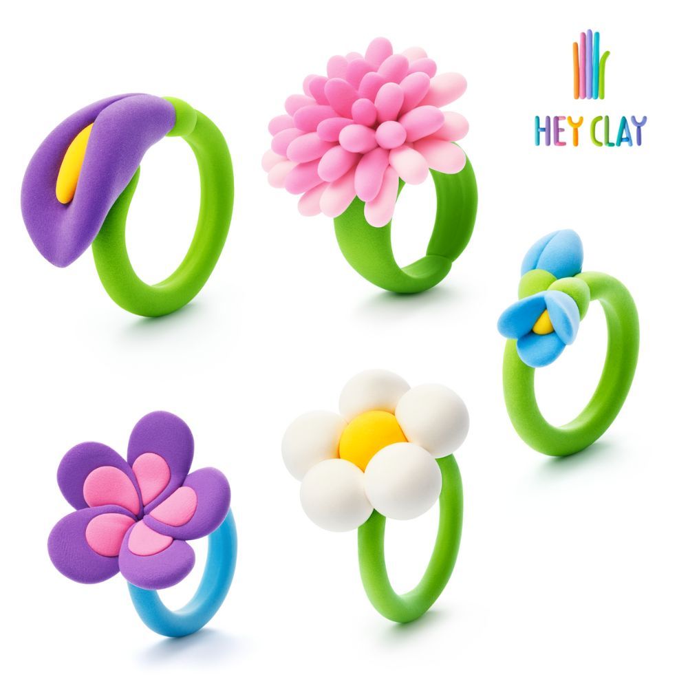 Hey Clay - Flower Ring Colourful Modelling Air Dry Clay - 3pcs